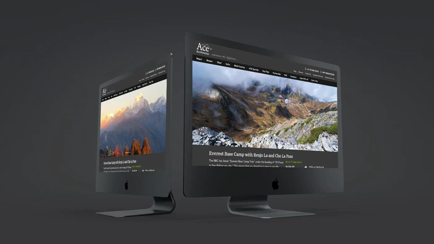 The Ace the Himalaya site shown on two desktop screens