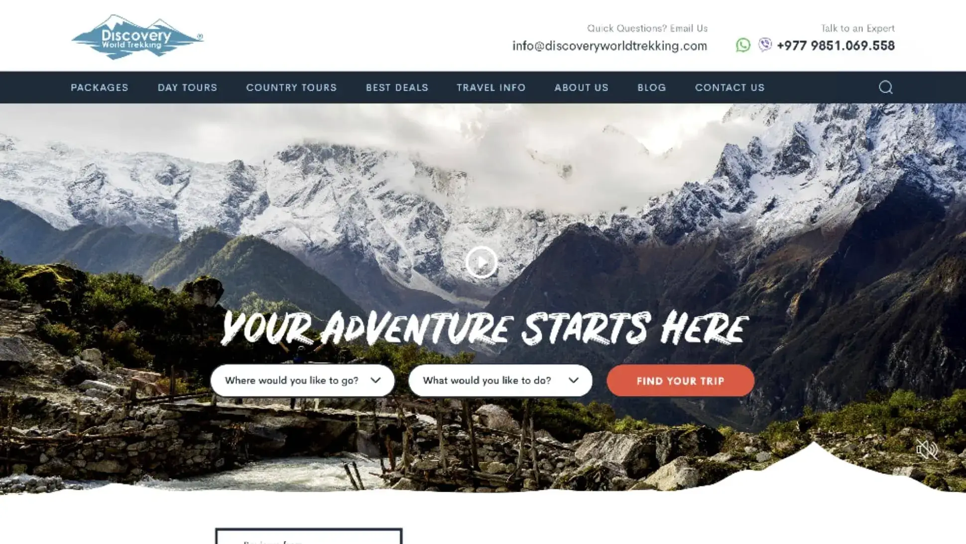 Discovery World Trekking home page with the headline Your adventure starts here
