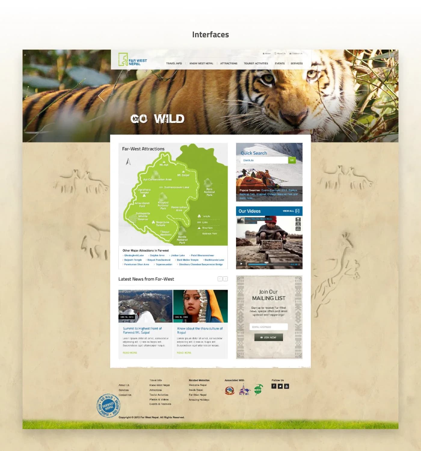 The Far West Nepal home page, with the regional attractions map and a news panel