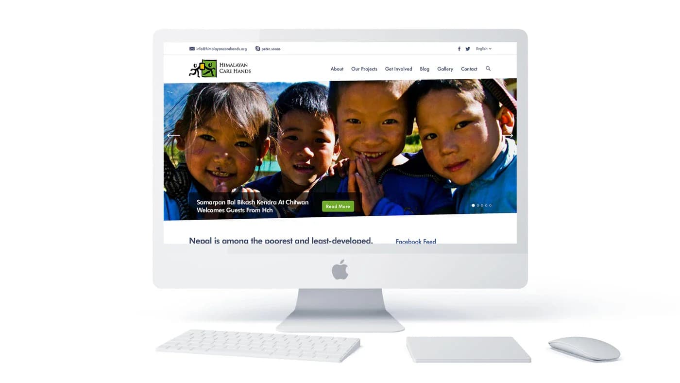 The Himalayan Care Hands home page on a desktop screen