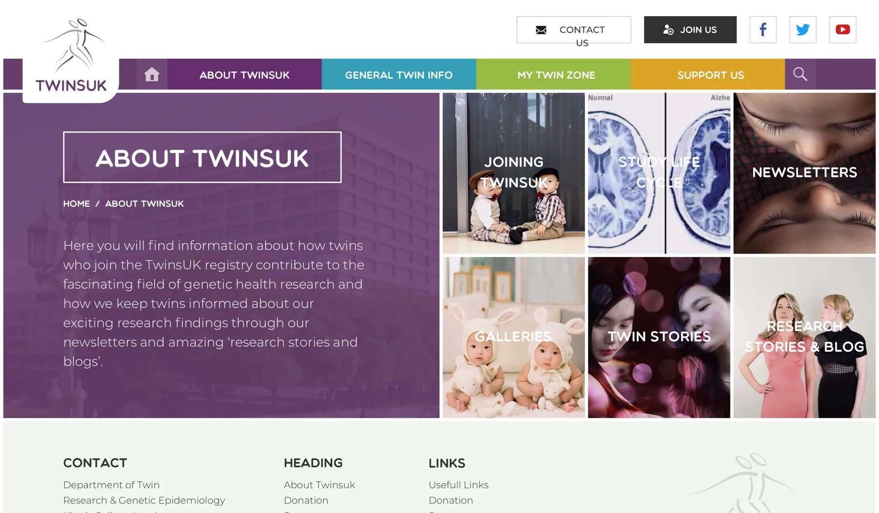 TwinsUK About page, screenshot