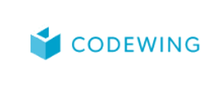 The logo on Codewing's website: a light blue cube beside the name in capitals.