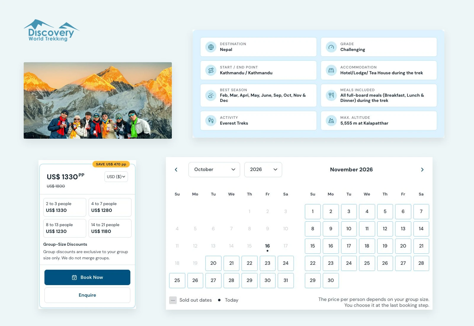 Discovery World Trekking Everest Base Camp Trek: selected public trip information components
